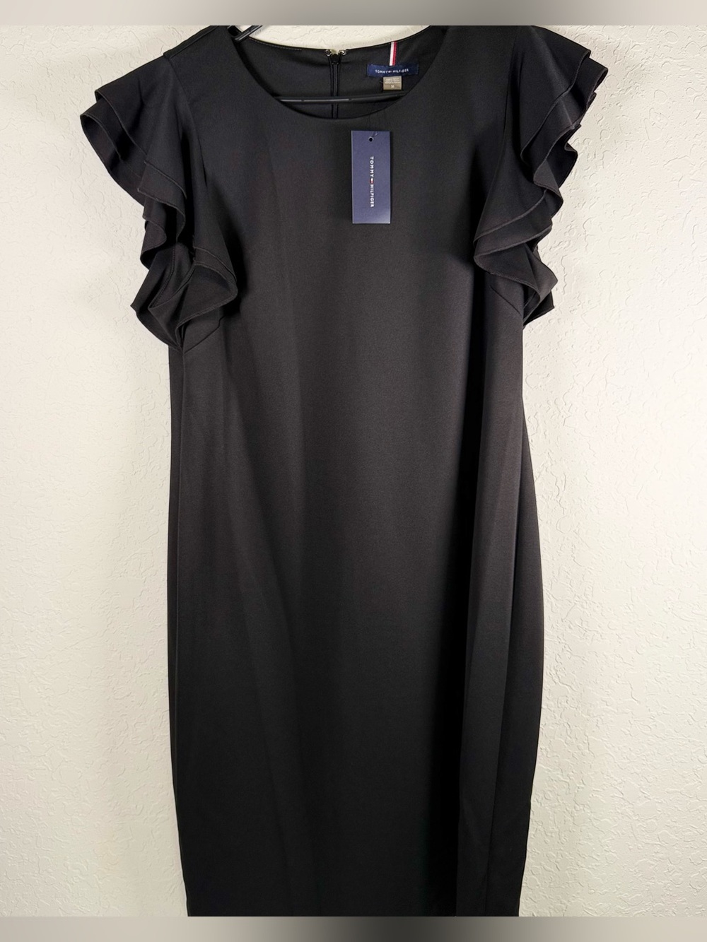 NWT Tommy Hilfiger Black Flutter Sleeve Sheath Dress Size 16 Career Midi